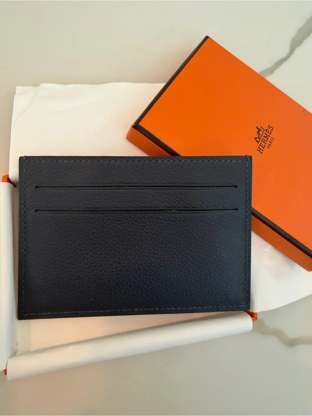 Men’s Hermes Navy Leather Card Holder